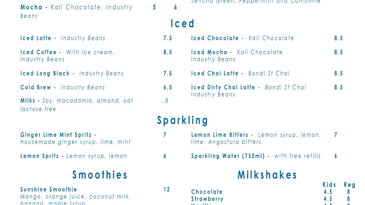 Hot Drink Menu