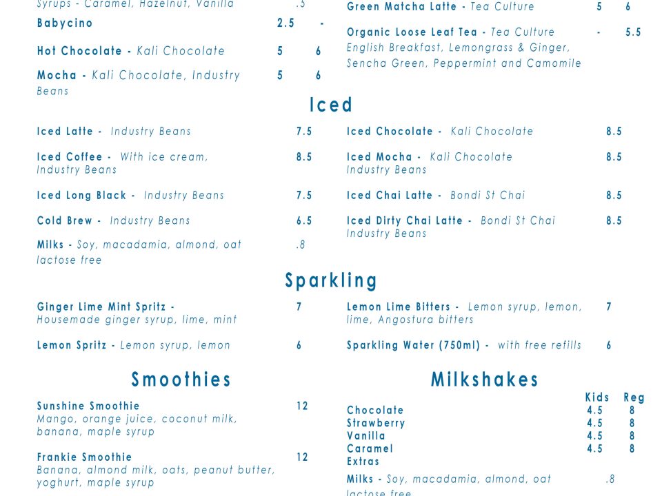 Hot Drink Menu